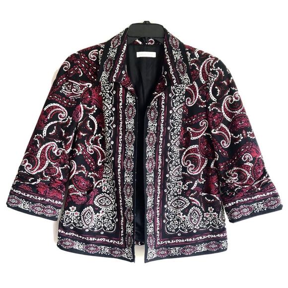 Coldwater Creek Jackets & Blazers - Coldwater Creek size 14 Blazer Women's Black Paisley 3/4 Ruched Sleeve Jacket